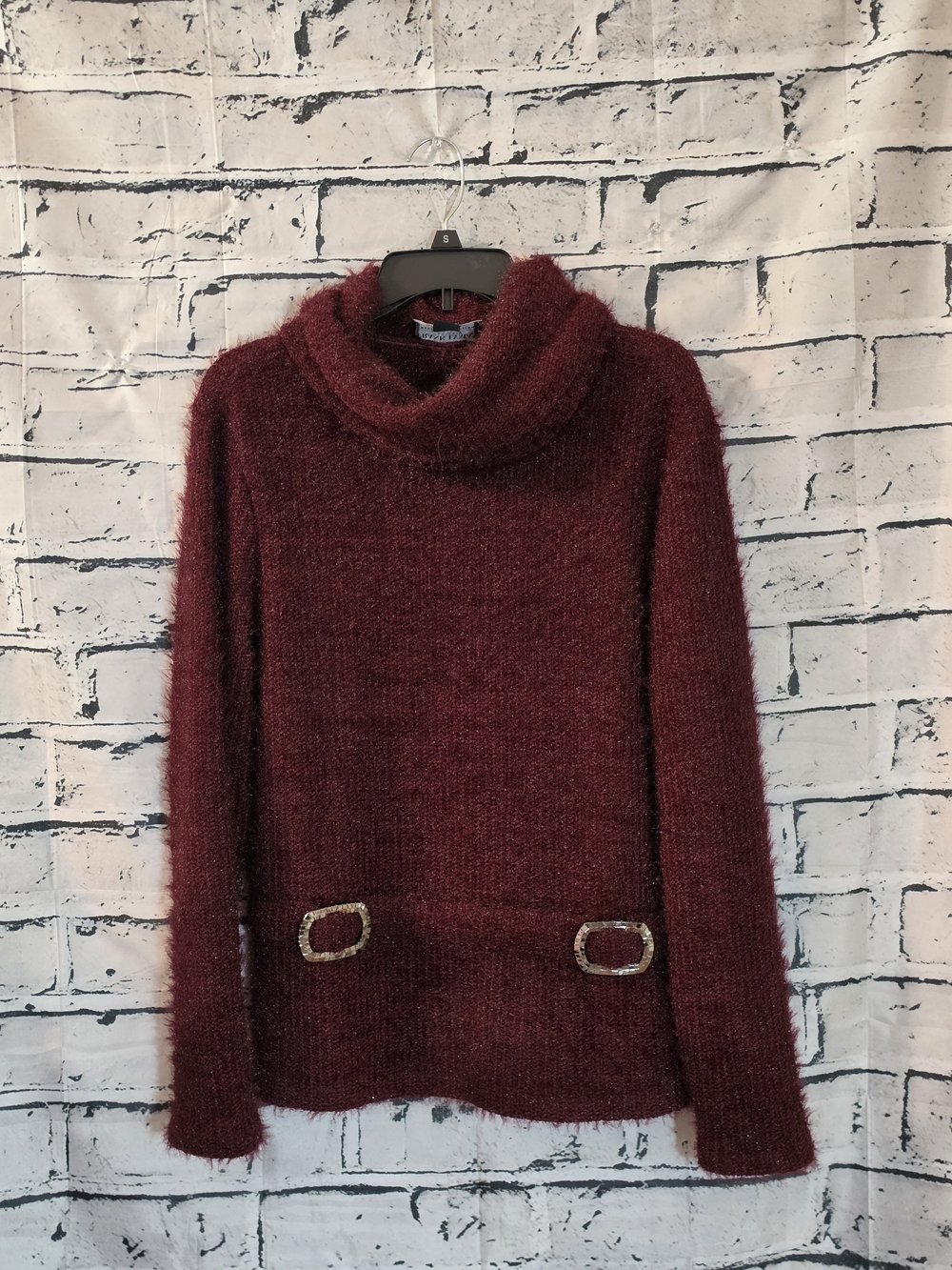 Frank Lyman Design Wine-Red Cowl Neck Sweater with Buckle Details